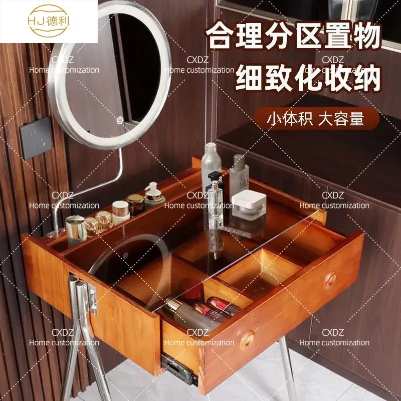 Nordic Solid Wood Dresser Japanese Log Bedroom Makeup Table High End Small Apartment Retro Storage Vanity Desk