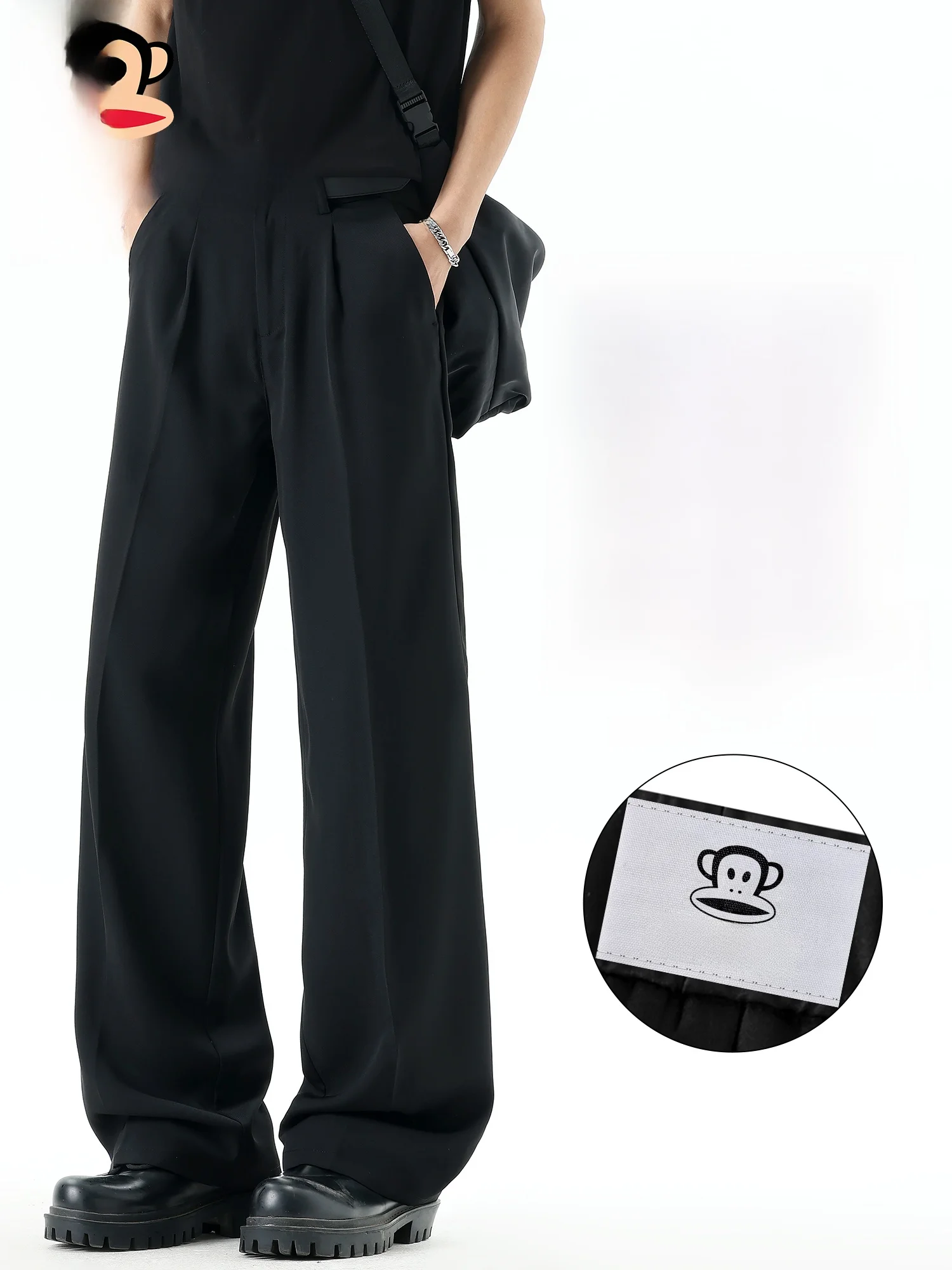 

PaulFrank Bla Men's Casual Pants Spring Summer Thin Loose Drape Wide Leg Casual Trousers Faionable Straight Leg Polyester...