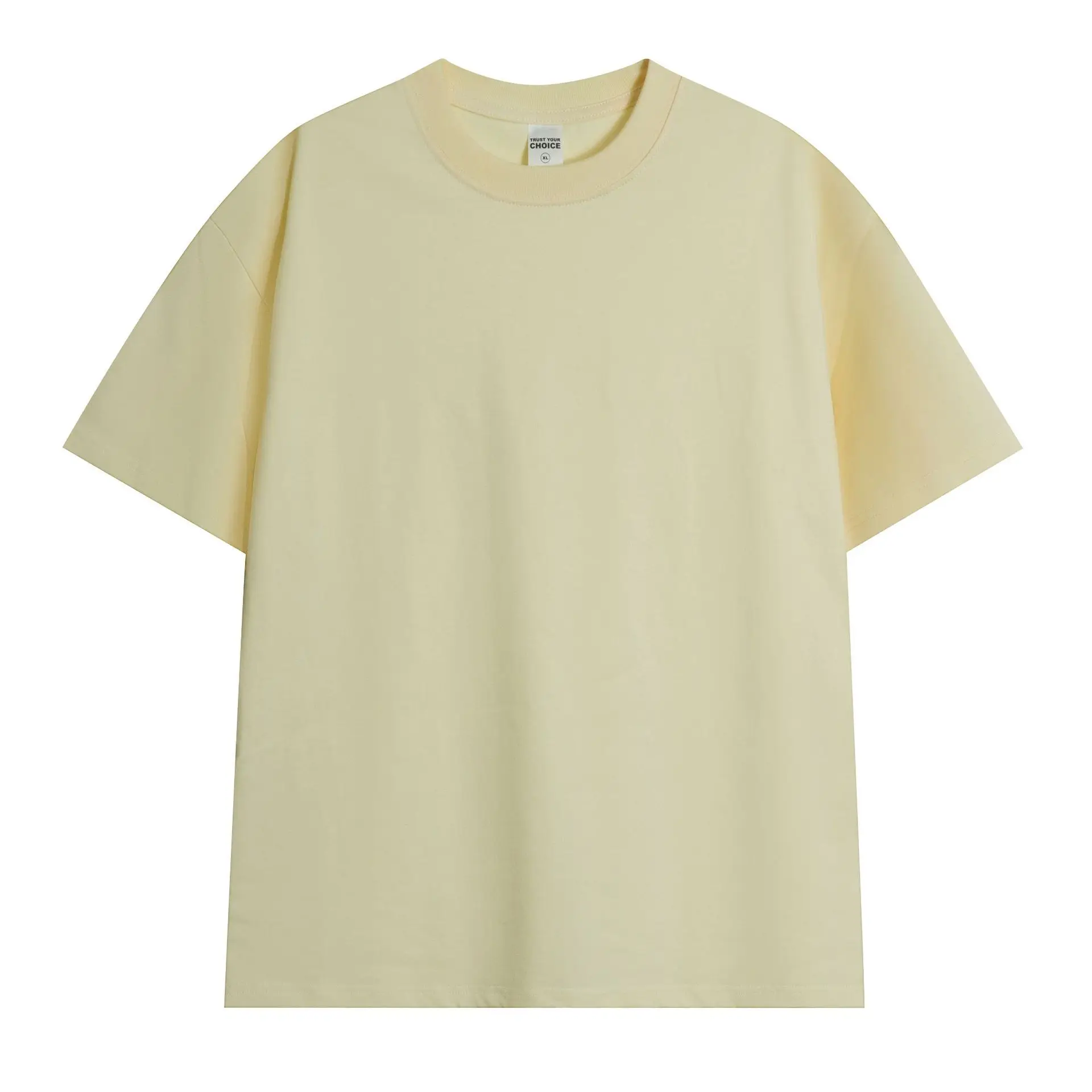 

Pure Cotton 240g Double Yarn Heavyweight Pure Cotton Pure Color Half-Sleeved T-Shirt Men's Basic Loose Off-Shoulder Top Short-Sleeved