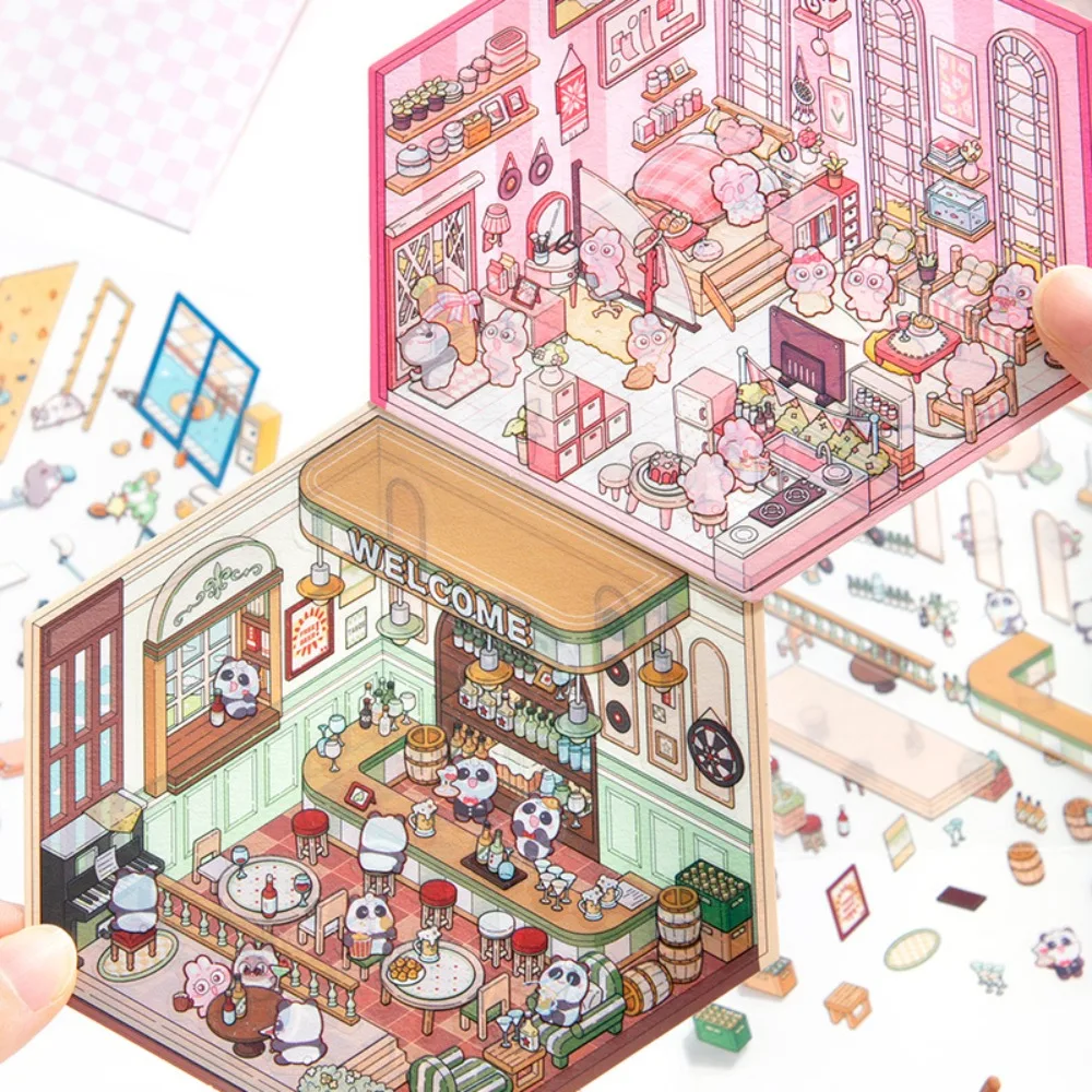 Cartoon Miniature Scene 3D Stickers Large DIY Accessories Landscaping Stickers Decorative Multi Scene Landscape Notebook Sticker