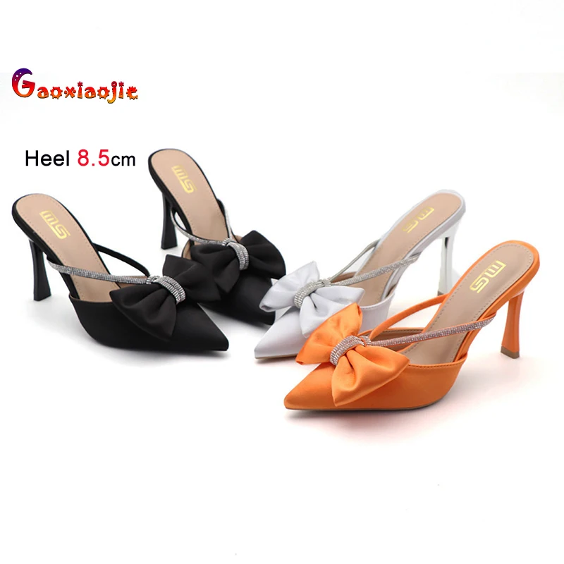 

Новая модная женская обувь на высоком каблуке с закрытым носком, тапочки, повседневная обувь на открытом каблуке, сабо со стразами, сандалии на тонком каблуке