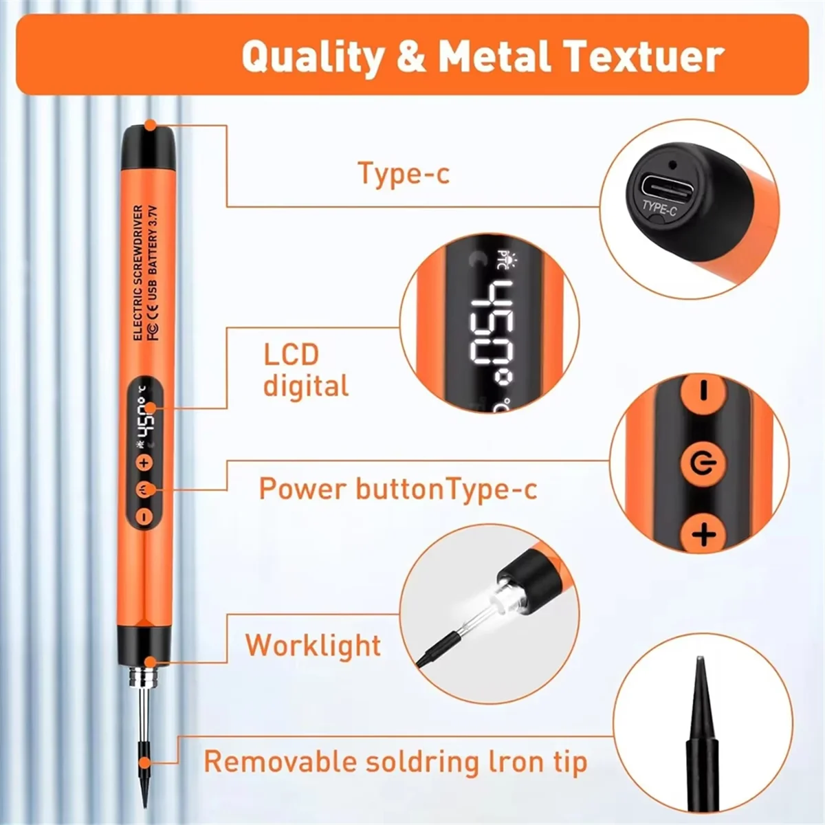 Mini Cordless Soldering Iron Kit USB Portable Soldering Iron with LCD Adjustable Temperature Soldering Kit Orange