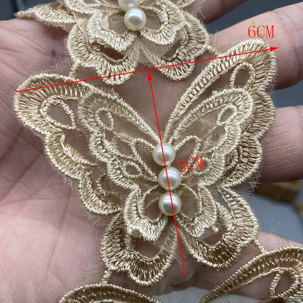 1Yard 3D 2 strati farfalla pizzo fiori colorati perla pizzo ricamato tessuto nastro abito da sposa artigianale cucito a mano