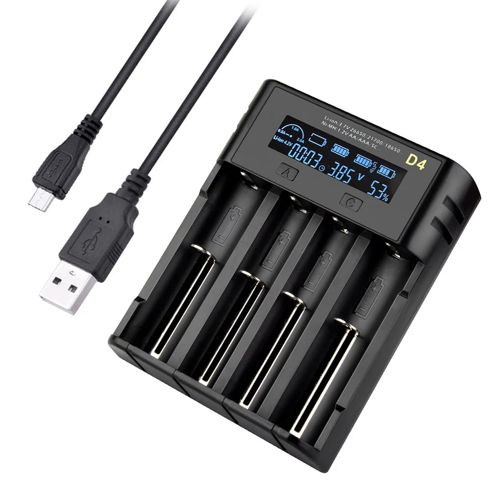 4 Slot Smart LCD for Aa Aaa C F6 Rechargeable Batteries USB Powered Charging Dock with Shut Off