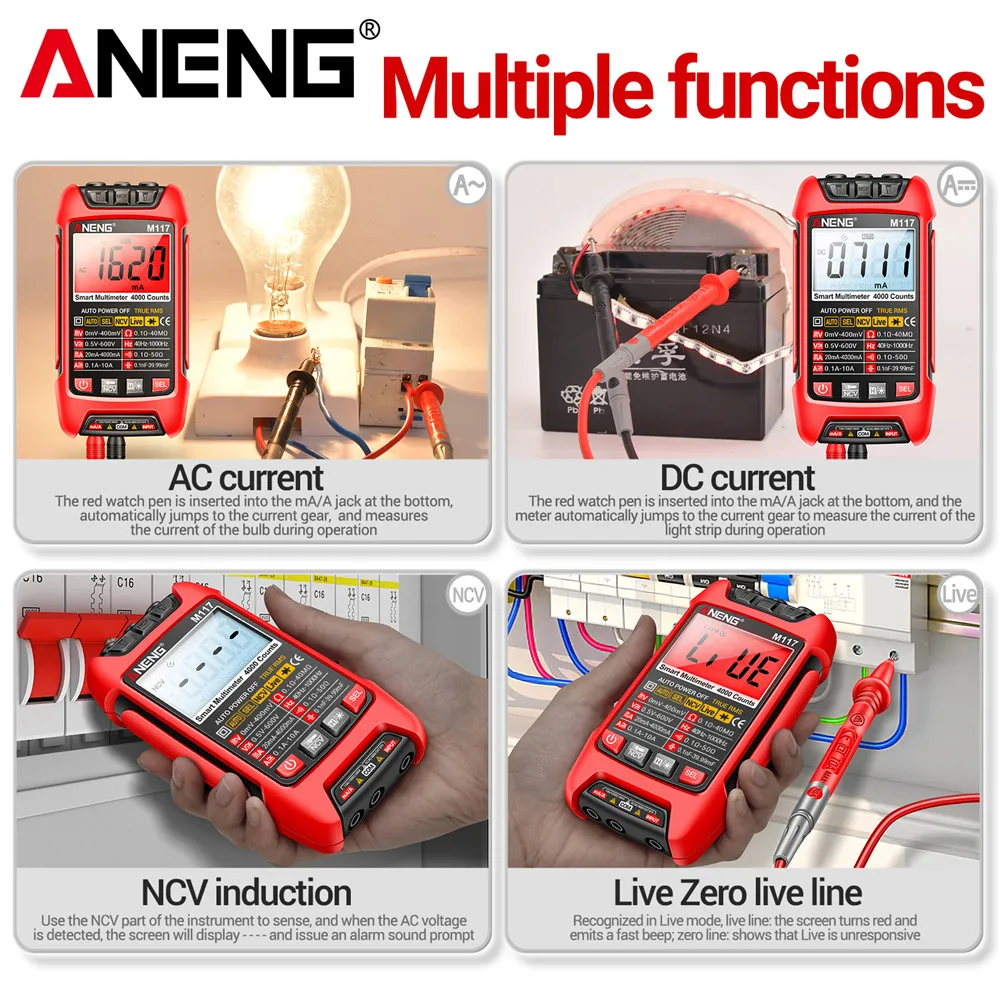ANENG M117 Multimetr inteligentny cyfrowy 4000-liczeń AC/DC napięcie prądu Multimetro profesjonalny wielofunkcyjny tester miernik narzędzia