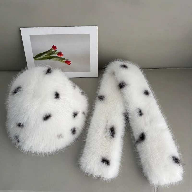 Soft and fluffy plush spotted fishermen's hat and scarf set - sweet and trendy style, suitable for skiing and outdoor activities