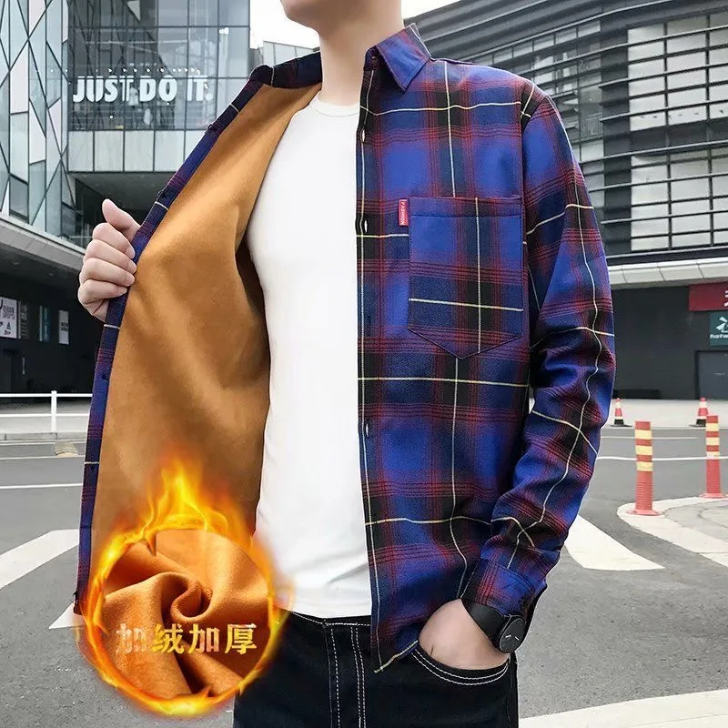 秋/冬の新ファッショントレンド肥厚暖かいチェック柄シャツメンズカジュアルルーズスポーツ大きいサイズ高品質長袖シャツ