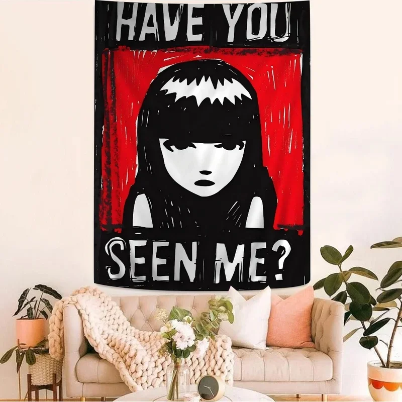 VIKAMA Dark Style Girl Tapestry, Black Red Cartoon Girl 