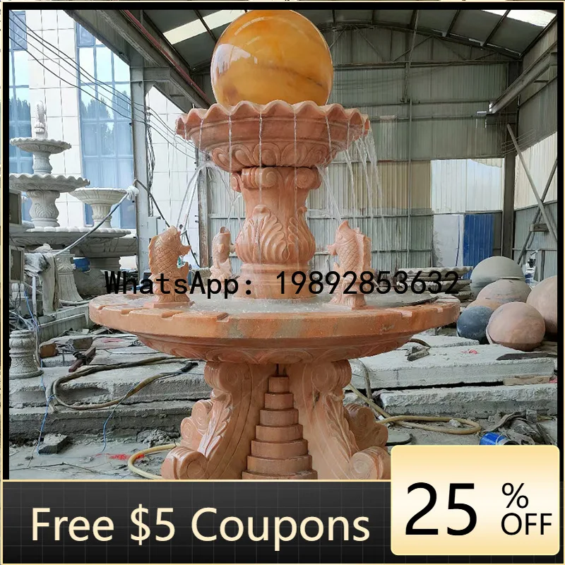 Z4  Feng Shui Ball European Style Marble Sunset Red Fountain Flowing Water Garden Landscape Community Villa Ornament