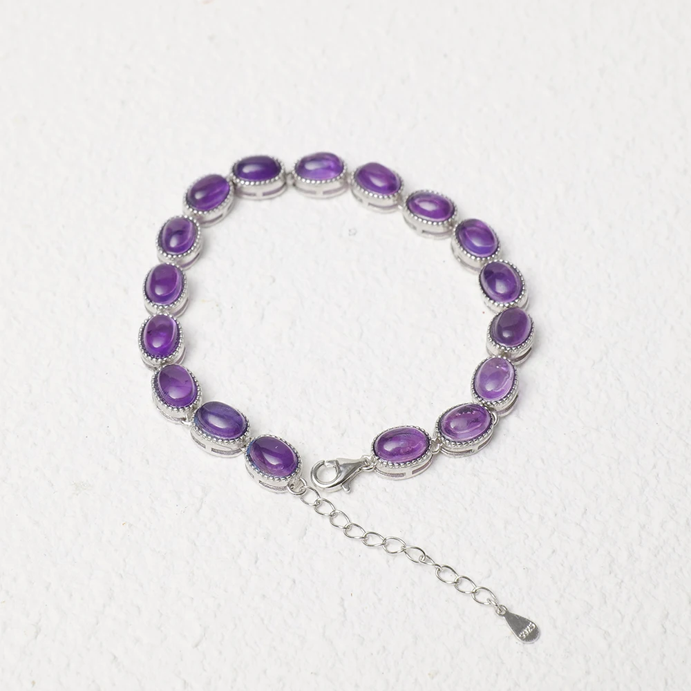 17 natural amethyst/moonstone/garnet 925 sterling silver women's bracelet with adjustable chain design jewelry birthday gift