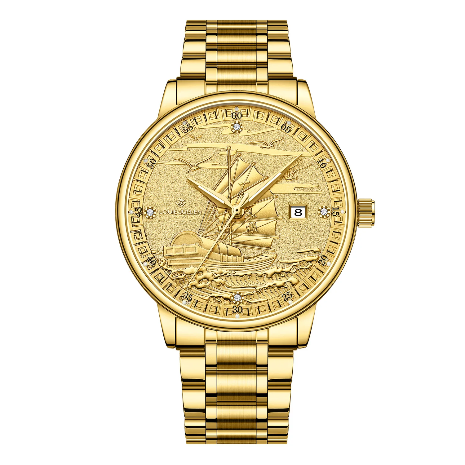 Montre pour homme Louis Jourdain, marque suisse de luxe, en or, lumineuse, étanche, avec calendrier, mouvement à quartz fluide
