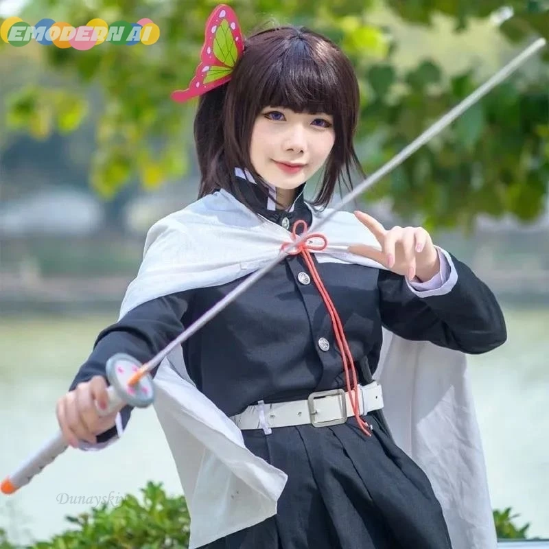 Adult Kids Tsuyuri Kanao Cosplay Anime Demon Slayer Costume Kimono Full Wig Kimetsu No Yaiba Uniform Halloween Clothing