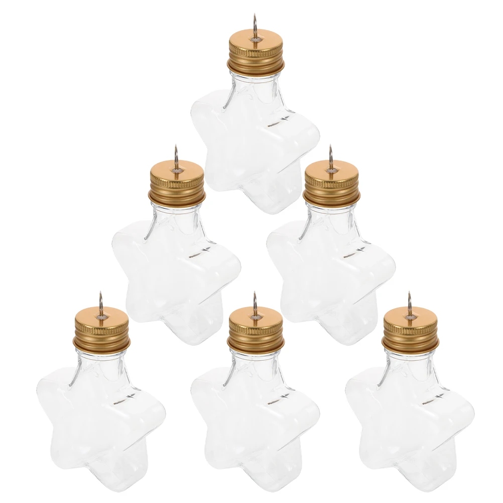 

6pcs Christmas Decoration Hanging Star Jars Transparent Refillable Bottle Craft Supplies Party Favor Holiday Table Centerpiece