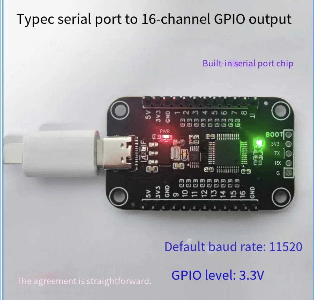 USB to 16-channel GPIO output / Input PWM Serial port to 16-channel GPIO 3.3V / 5V level