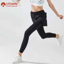 Stown Sportswear Collant e pantaloncini da tennis 2 in 1 con tasca nascosta 2022 Leggings yoga elasticizzati Sport Donna Fitness Push Up Gym