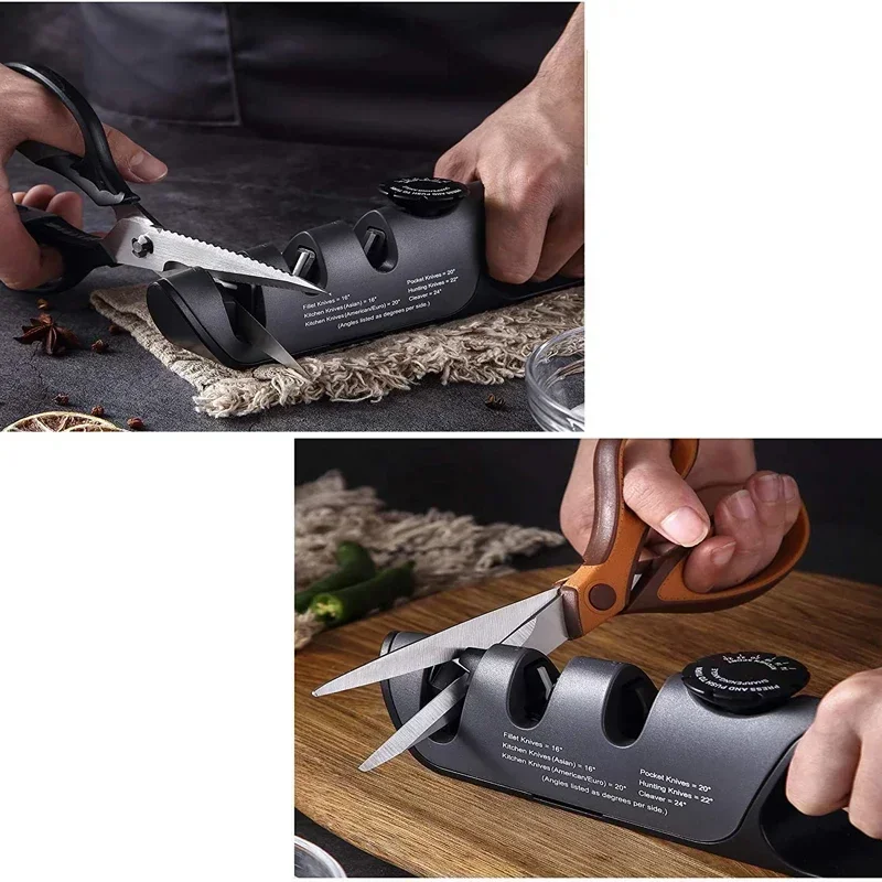 Knife Sharpener 3 Stage Kitchen Knife and Scissor Sharpeners with Adjustable Angle Button Repair Blades Suitable for All Knives