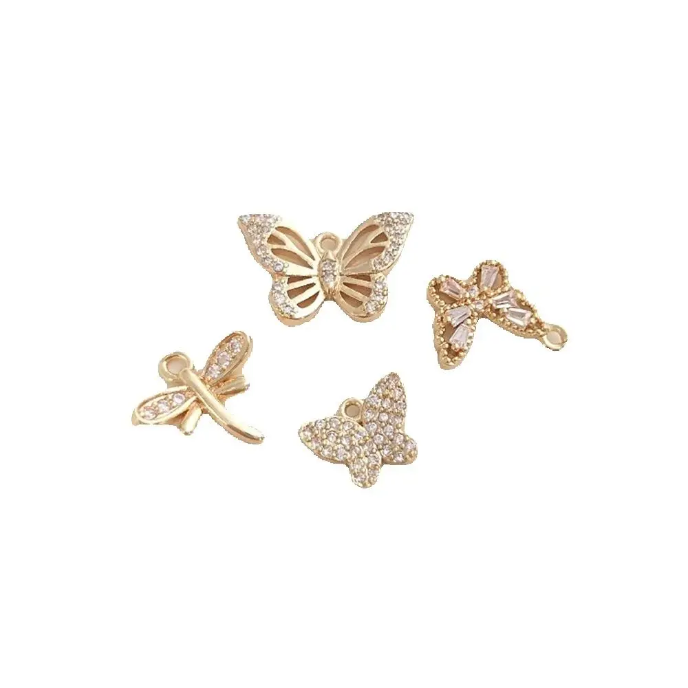 

14K Gold Tiny Zircon Butterfly Dragonfly Pendant Handmade Diy Bracelet Pendant Earrings