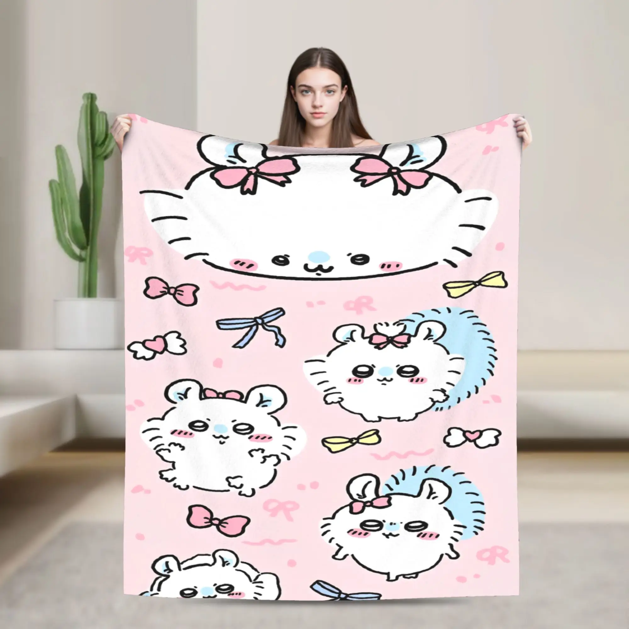 Chiikawa Momonga البطانيات Kawaii الكرتون غامض الجدة لينة رمي بطانية للسرير أريكة النسيج ديكور