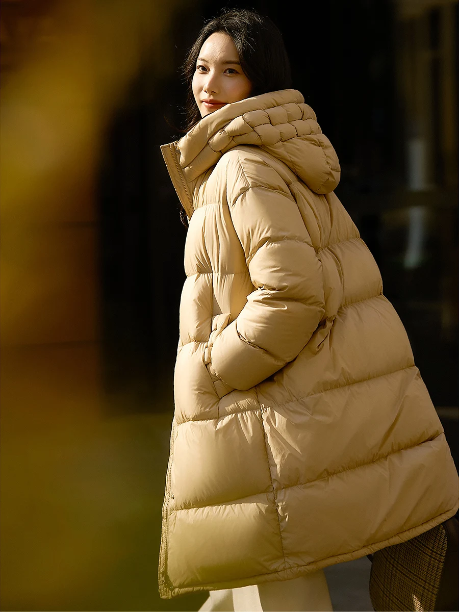 

Xiao Han Pavilion Rare Good Warm Volcanic Ro Long Bread Goose down Jaet Women Winter Faion Commute Sle Loosely Fitted