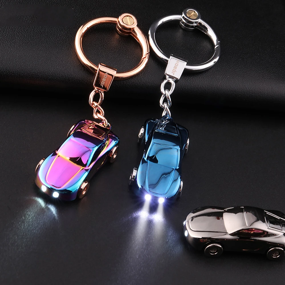 Luxury Car Model Key Chain LED Lights Keychains Couple Auto Key Holder Pendant Gift for Friend Zinc Alloy Car-shape Car Keychain