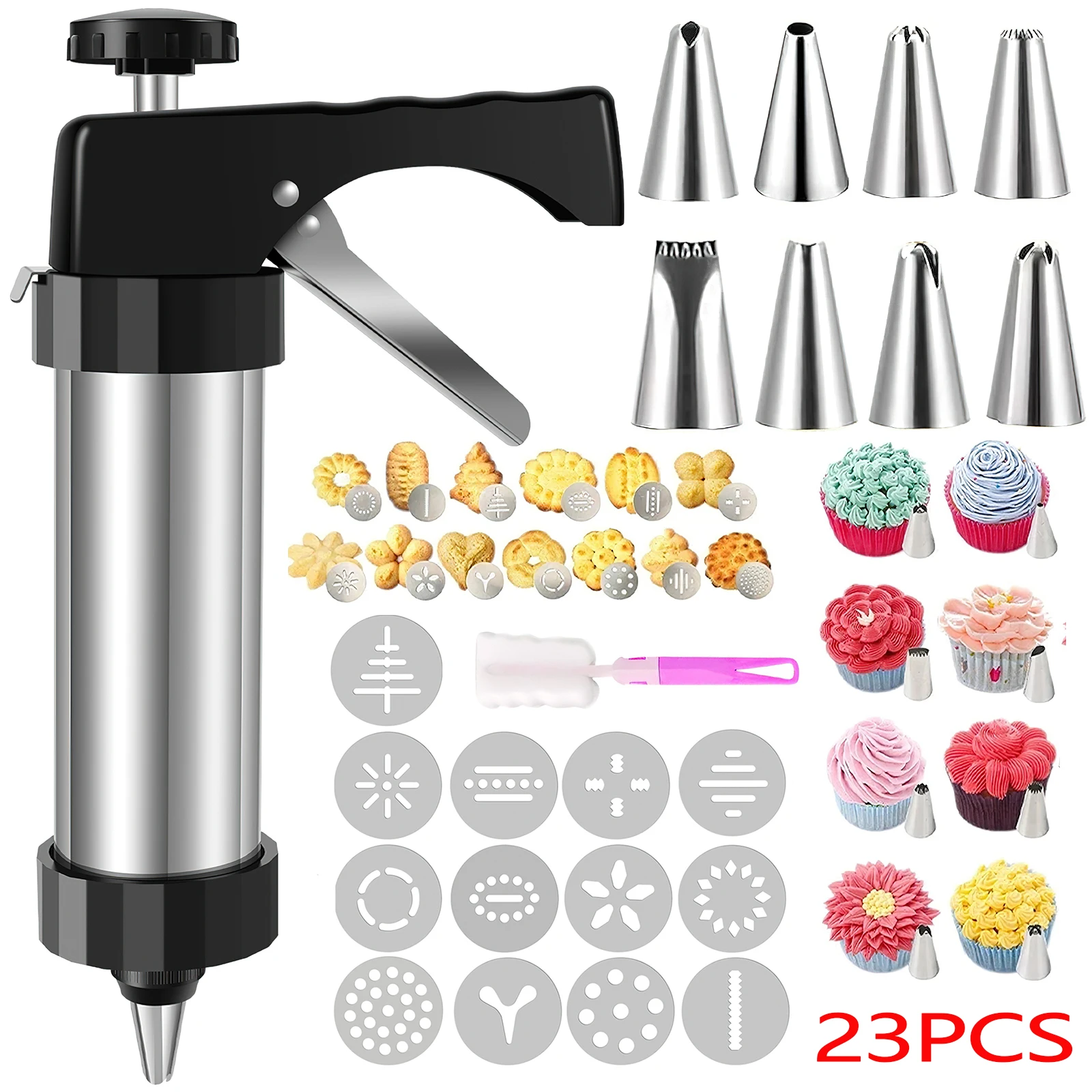 Christmas Cookie Press Gun and Tips Set Stainless Steel Cookie Maker Press Kit Manual Churros Maker Machine Biscuit Baking Tools