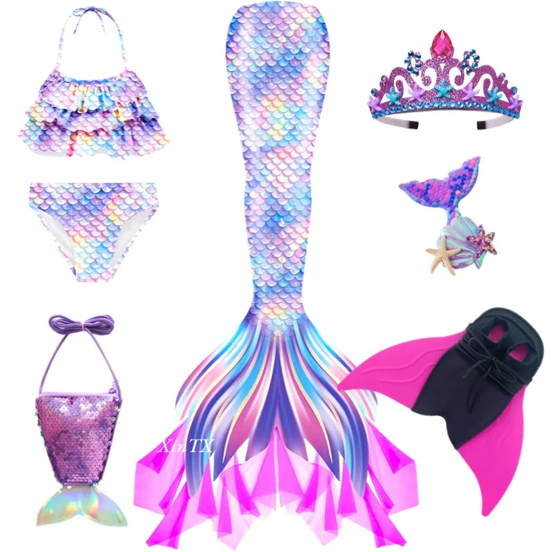 Nieuwe meisjes de kleine zeemeerminstaarten jongen memaid badpak bikini badpak halloween kostuum meisje kan monovin voor zwembad toevoegen