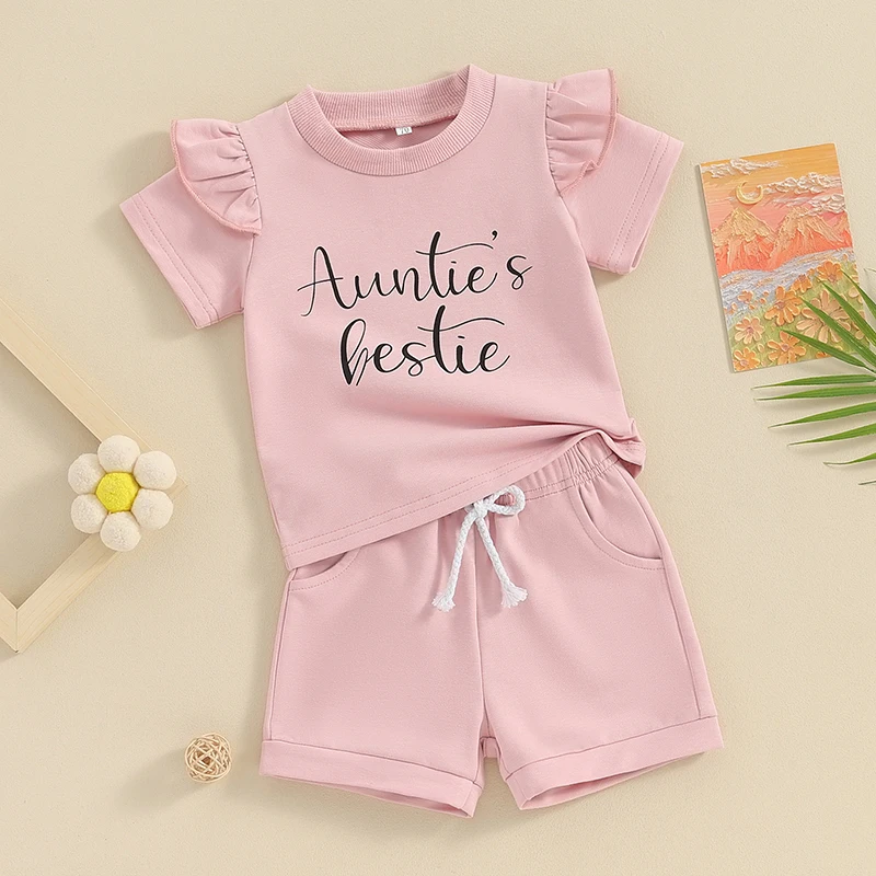 

Fernvia Newborn Baby Girl Outfits Letters Print T-shirt Tops with Elastic Waist Shorts Summer Toddler 2Pcs Clothes Set