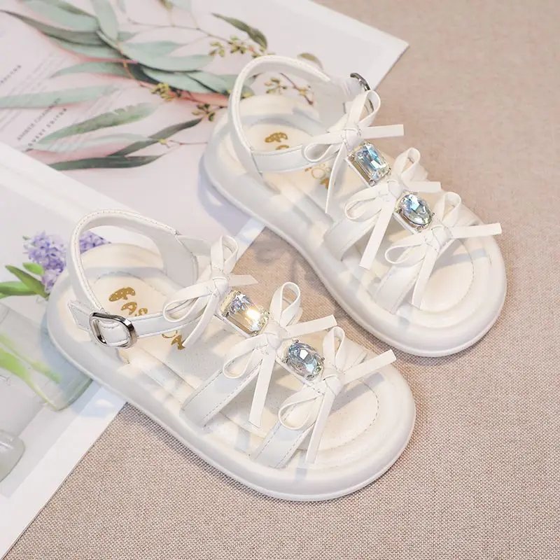 2026 Summer Fashion Girls Soft Sole Princess Rhinestone Sandals for Children Beach Student Shoes