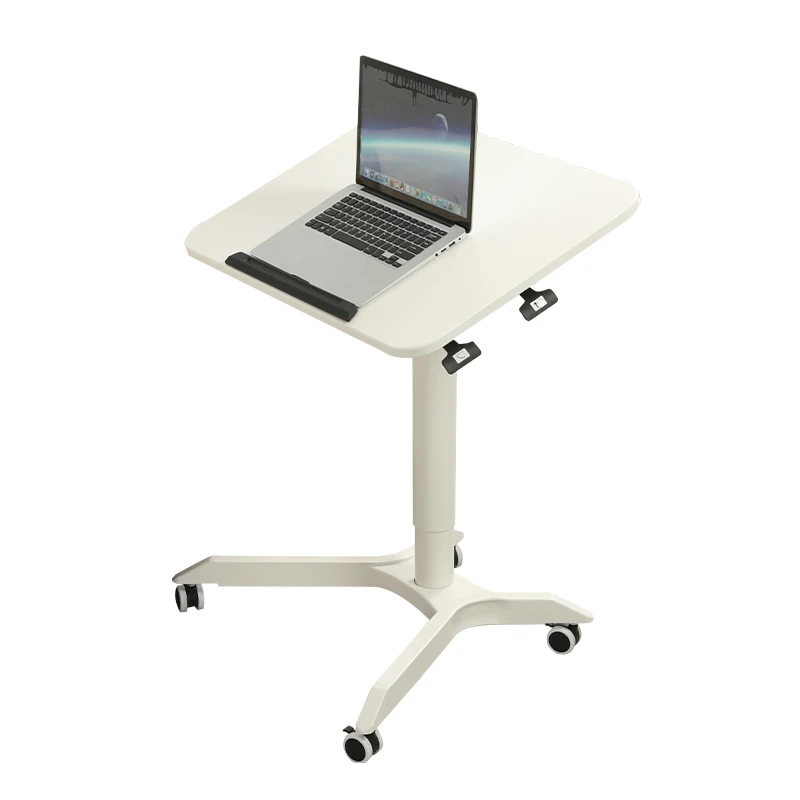 Metal Pneumatic Gas Height Adjustable Standing Mobile Moving Table With 90 Angle Flipped Desktop