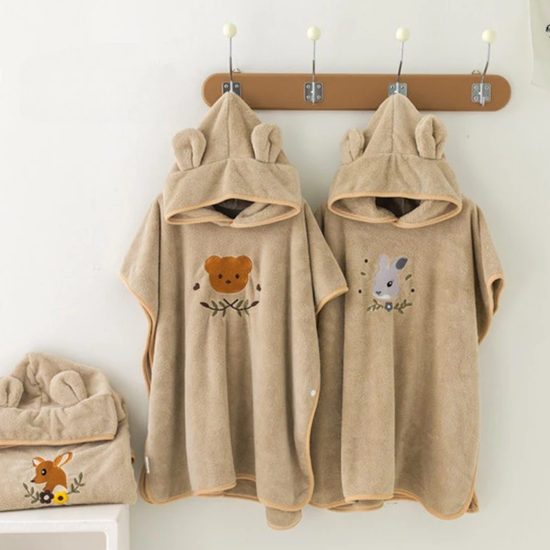 

Супермягкий милый мультяшный коралловый флисовый халат с капюшоном для детей, впитывающее пончо с милыми животными, накидка-полотенце для малышей, мальчиков и девочек