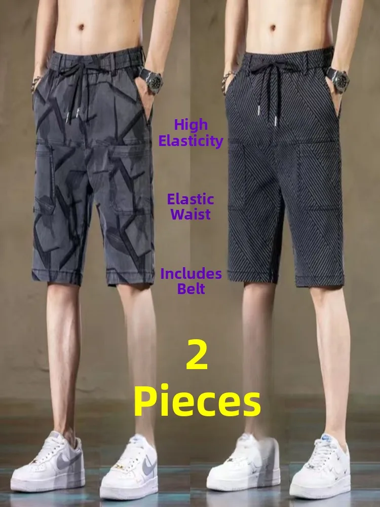 

Men's Workwear Jeans Summer Elastic Straight Leg Five-ket Wear-Resistant ort Trousers Trendy Cotton Stretch Denim
