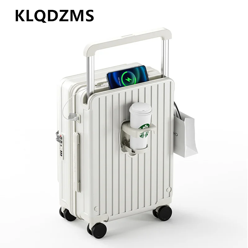 

KLQDZMS Luggage 20 Inch Boarding Case 24"26" Front Opening Laptop Trolley Case USB Charging Multifunctional Cabin Suitcase