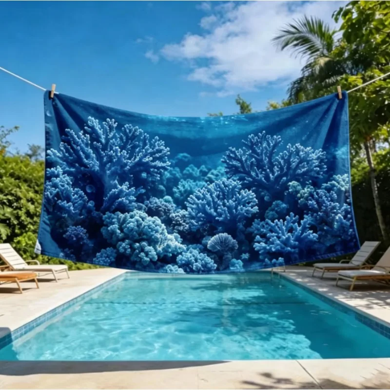 Oversized Microfiber Beach Towel, Seashell & Starfish Print, Quick Dry Sand Free for Summer