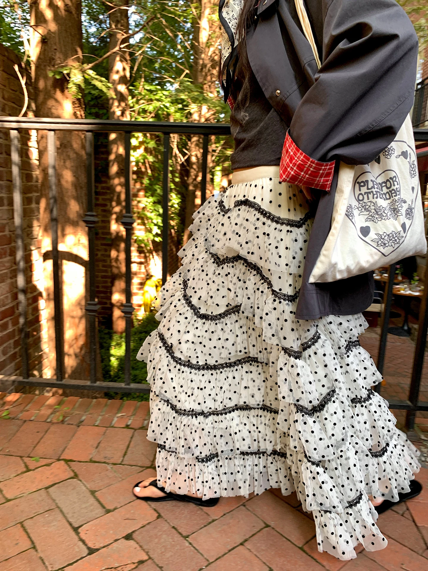 

White Polka Dot f Skirt Women's Faion Design Spring Autumn High Waist Cake Skirt Breathable Comfortable Polyester Fabric