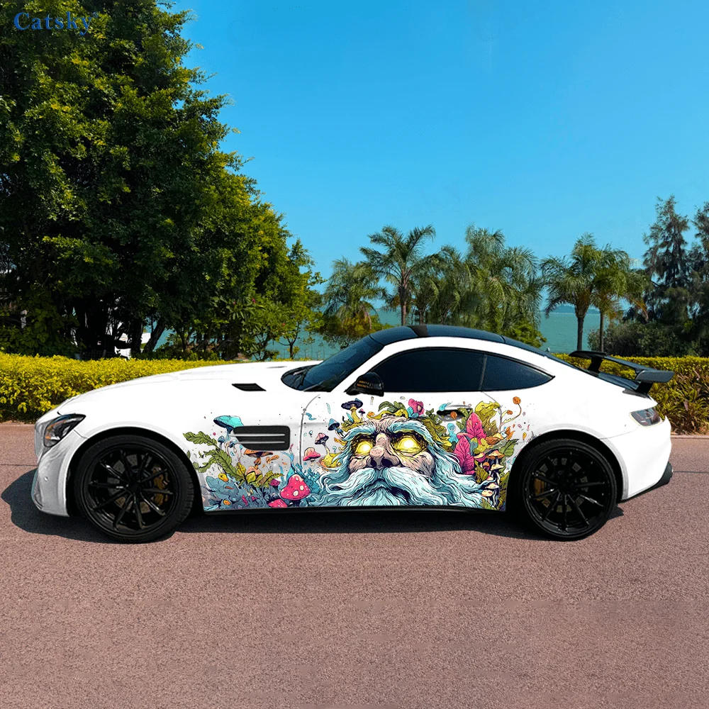

Colored Mushroom Bearded Man Car Vinyl Wraps Decal Self-adhesive PVC Sticker Suitable for Trucks SUV Decor Auto Accessories Gift