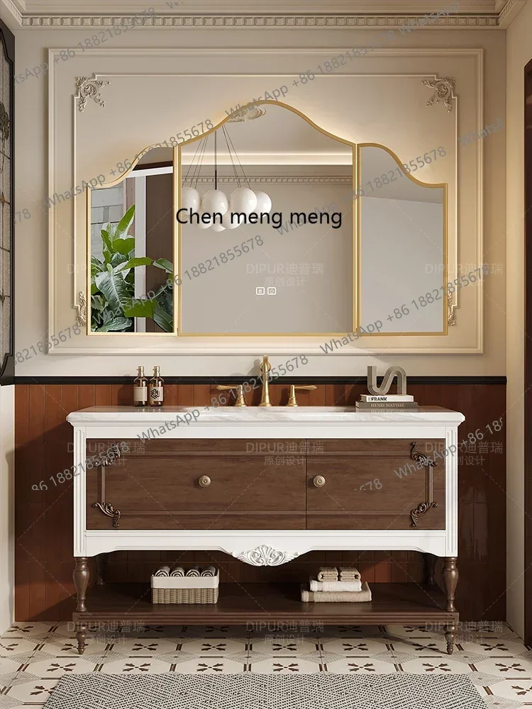 French retro oak bathroom cabinet combination antique washstand hand washbasin cabinet