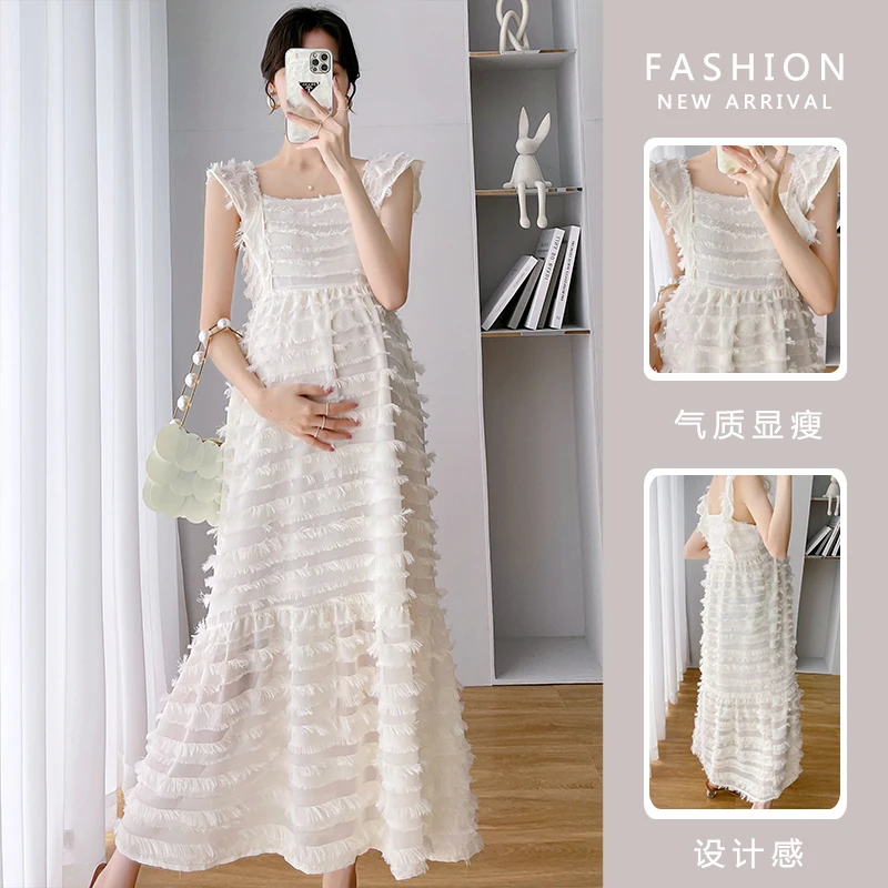 New Summer Maternity Long Dress Elegant Party A Line Sleeveless Clothes for Pregnant Women Dreeses