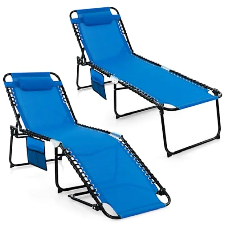Lounge Chairs for Outside, Aluminum Frame with Beige Textilene Fabric, Adjustable Backrest, Footrest Removable Pillow, UV-Resis