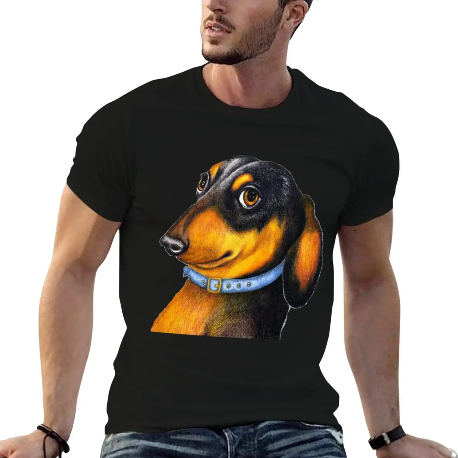 Dachshund pencil portrait T-Shirt cute tops plain plain white t shirts men