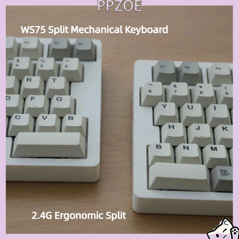 WS75 Wireless Split Mechanical Keyboard,2.4G Ergonomic Split 84 Keys Hot Swappable,QMK VIAL Programmable Custom Keymap Split