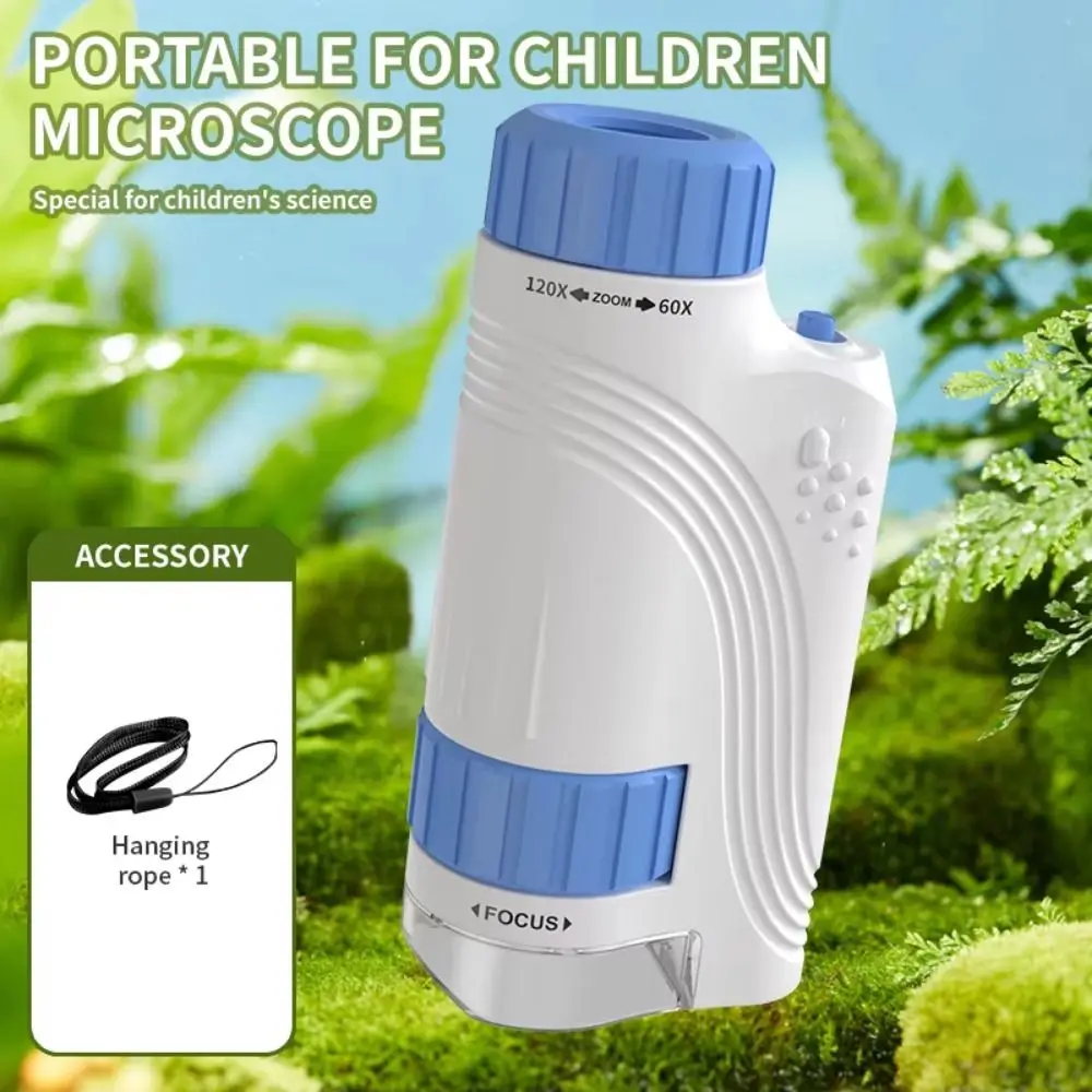Портативный ручной микроскоп 60x-120x со светодиодной подсветкой и ремешком на запястье Детский карманный микроскоп Съемный Улучшение познания