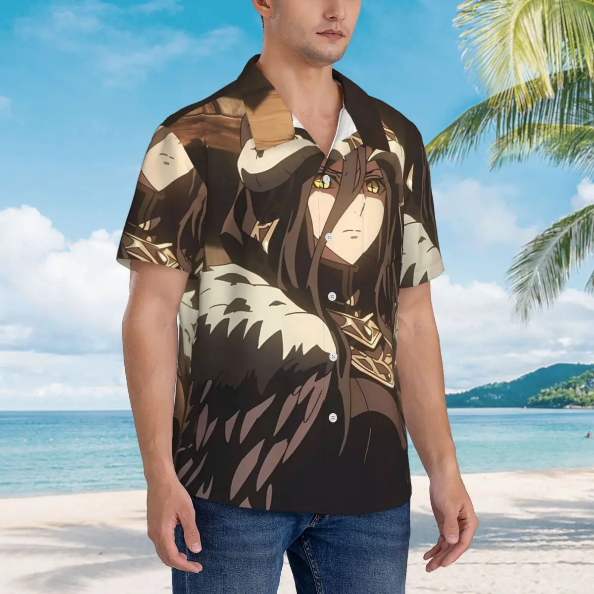 

Adventure Anime Albedo Overlord Hawaiian Shirts Fashion Men Short Sleeve Shirt for Summer Beach Men's Lapel Tops