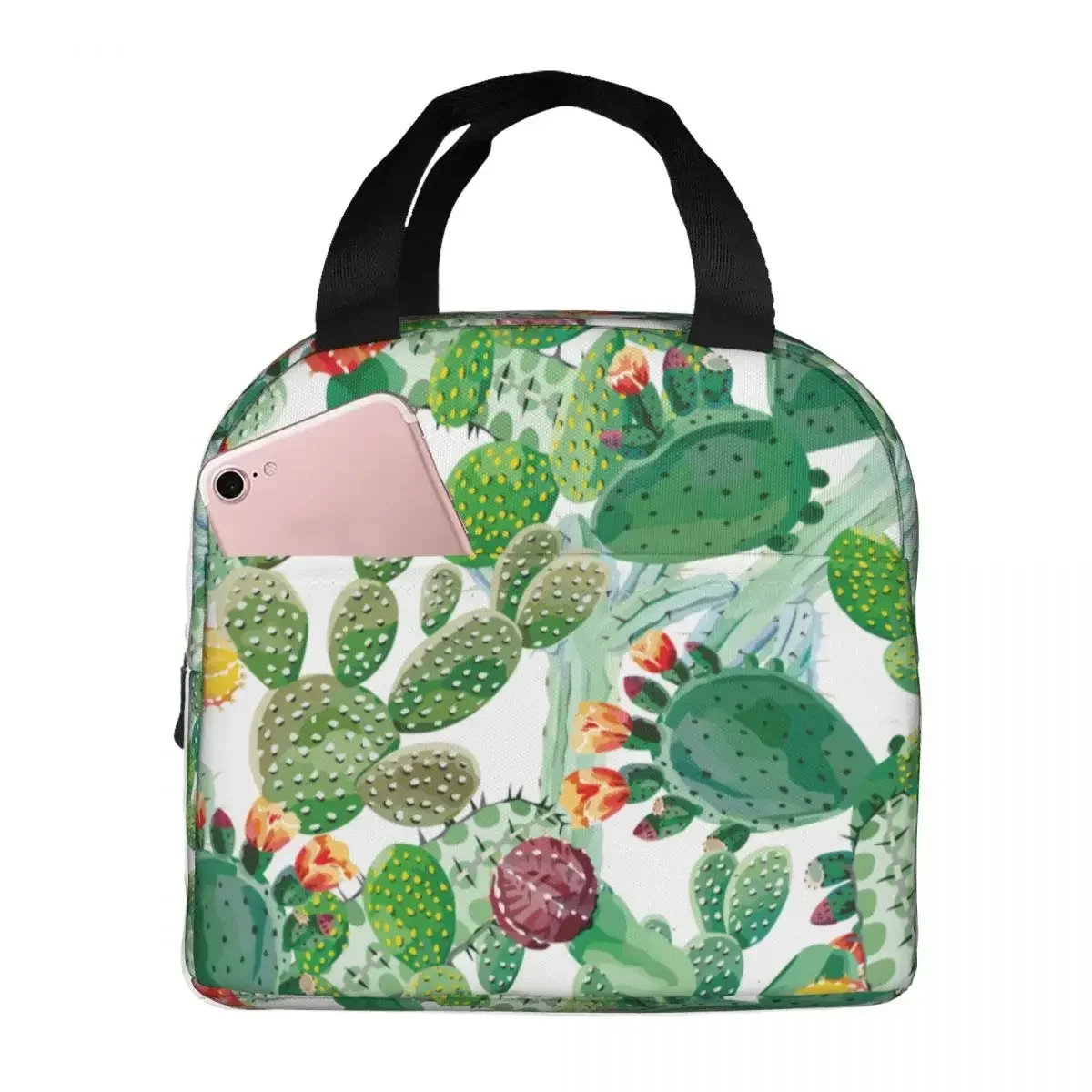 

Сумка для ланча с изображением кактуса, портативная изолированная сумка-холодильник из ткани Оксфорд, симпатичная Термосумка для пикника и холодной еды для женщин и девочек