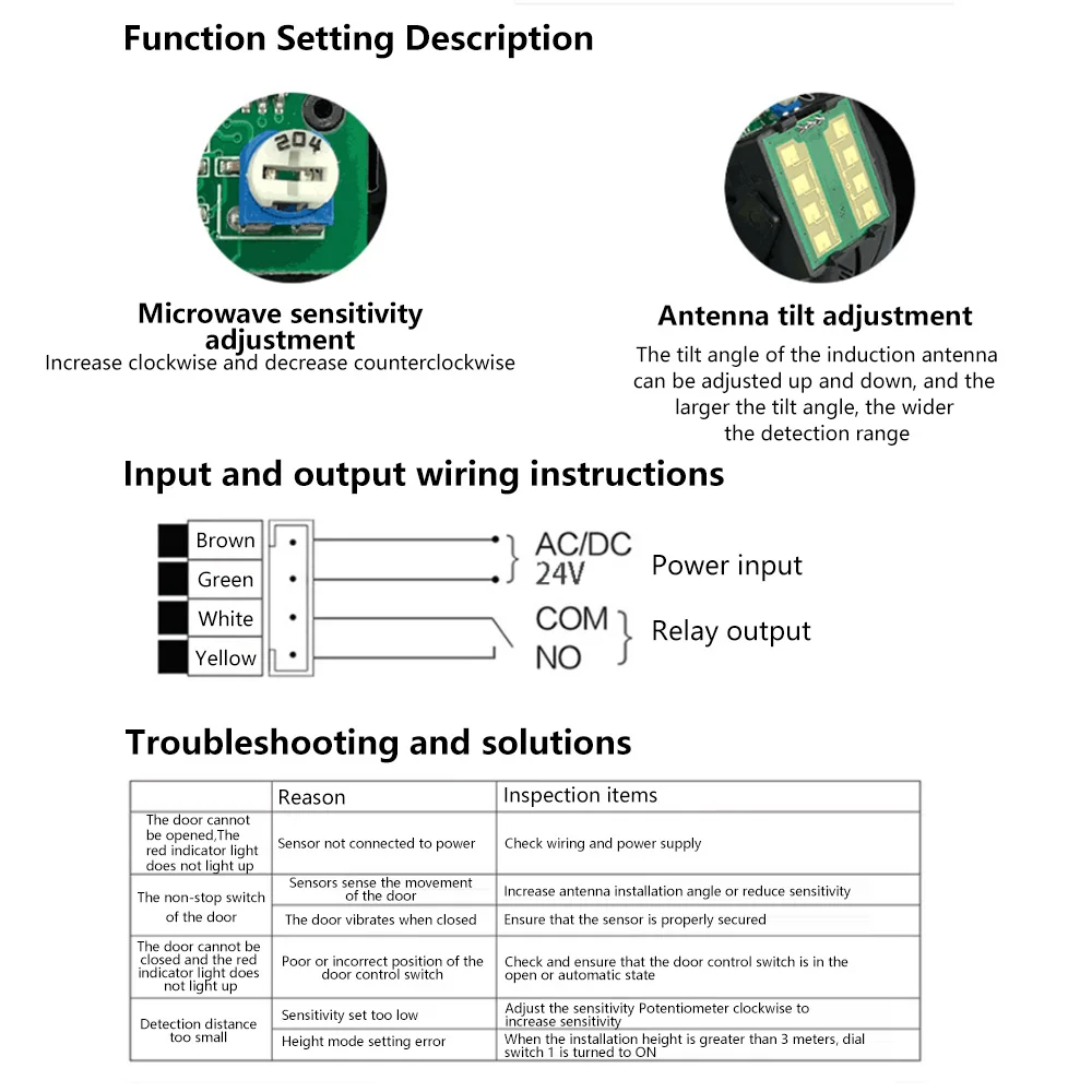 AC12-36V Body Sensing Microwave Radar Sensor Wired Microwave Garage Alarm Detector Automatic Door Elevator Supermarket Airport