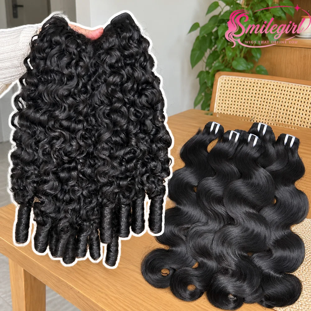 Smilegirl Bundles Human Hair Spiral End Quick Burmese Curly Water Wave Bundles Human Hair Extensions for Black Women 10-40 INCH Natural Black