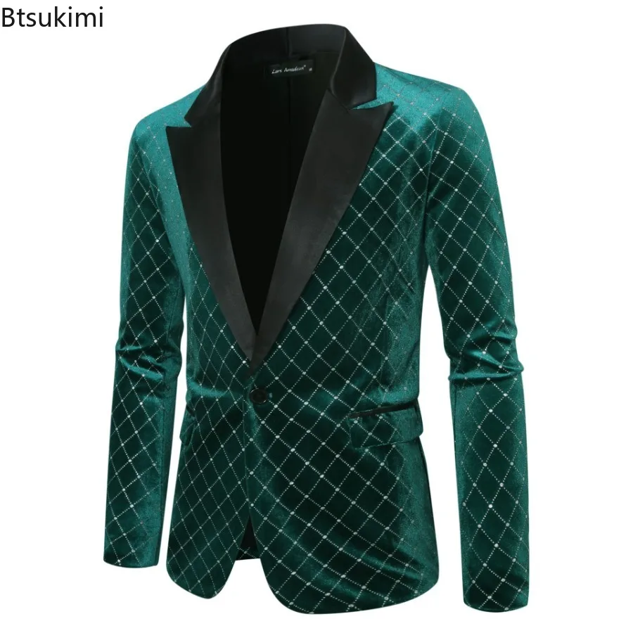 2026 Men's Autumn Luxury Diamond Grid Design Formal Suit Jackets High-grade Slim One-button Dress Suit Men Party Wedding Blazers