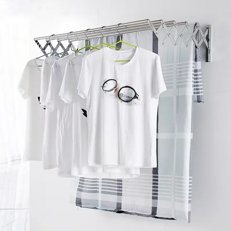 Customizable 4-Pole Telescopic Wall Hanging Stainless Steel Clothes Drying Rack Indoor for Kitchen Bathroom Living Room 2