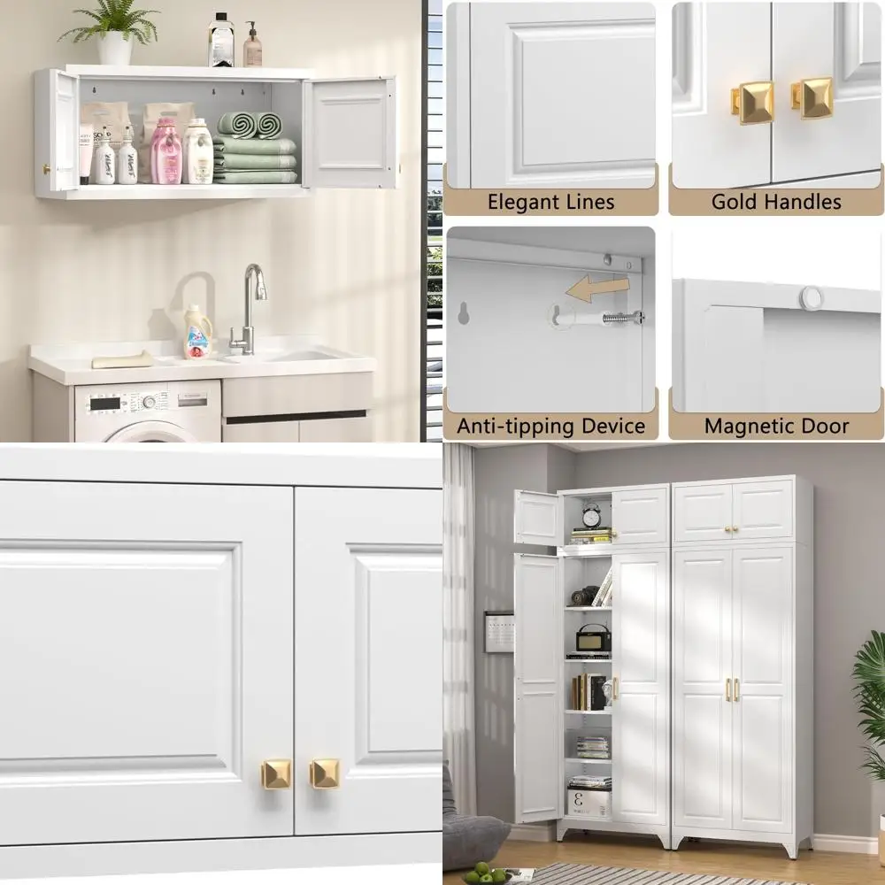 

32 Two-Door Metal Wall Pantry Cabinet with Handle, 16 Deep, 32 Wide, 15 High Bathroom Storage