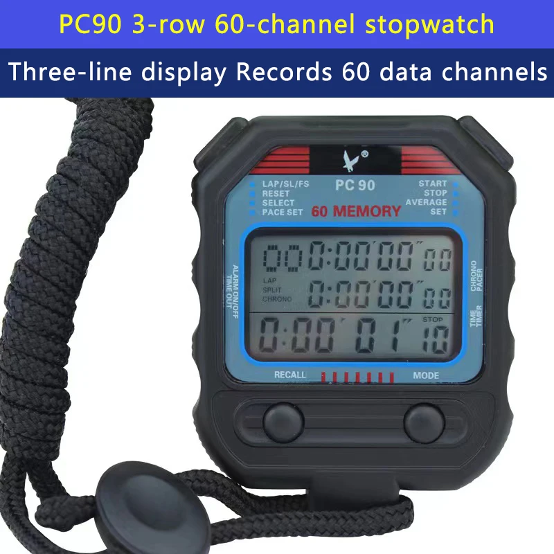 

Professional Handheld Digital Stopwatch Three Row 60 Track Memory Timer Outdoor Sports Training Stop Watch Precision Timer Tools