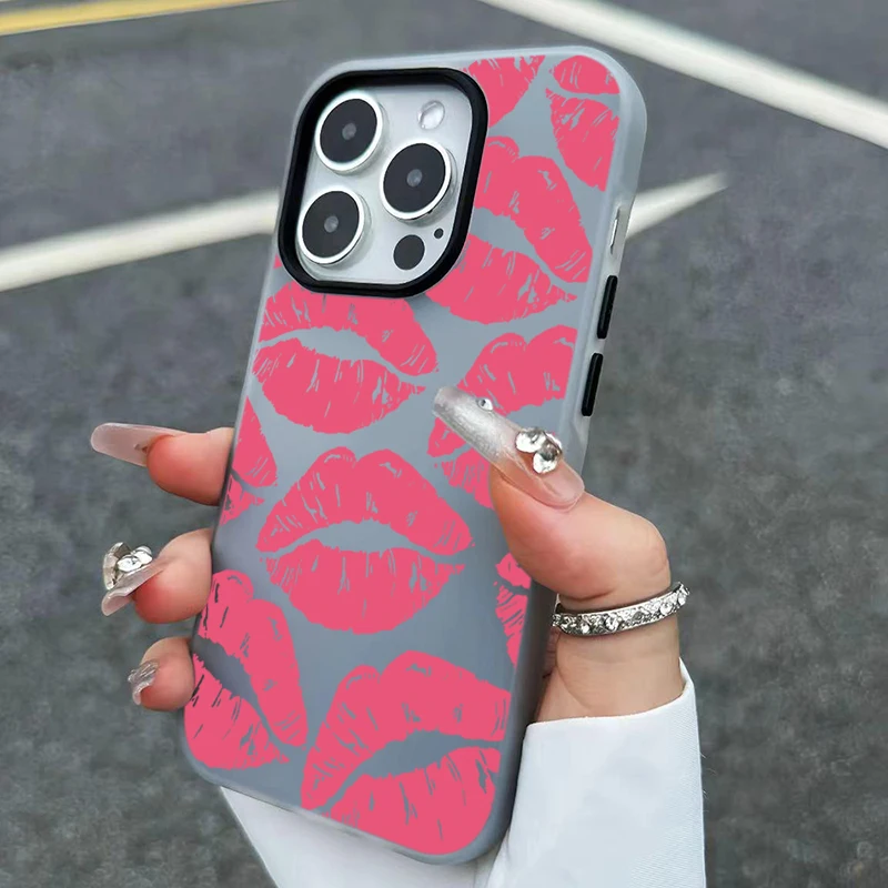 Sexy Girl Pink Lips  Pattern Design 2 in 1 Matte Phone Case For iPhone 17 16 15 14 Pro Max 13 12 11 Plus Air Shockproof Cover - view 4